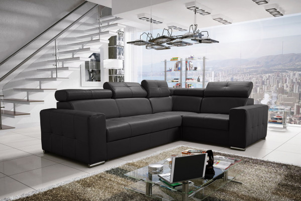 Sectional Sofa Upholstery Living Room Leather L-Shape New Modern Black Design Sofas