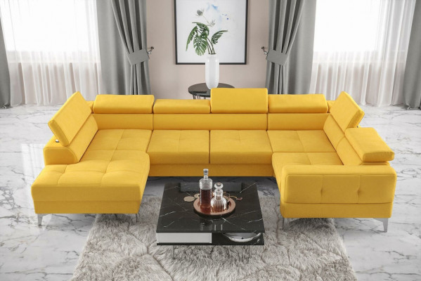 Modern luxury automatic corner sofa, fabric U-shape couch, textile black, elegant, new