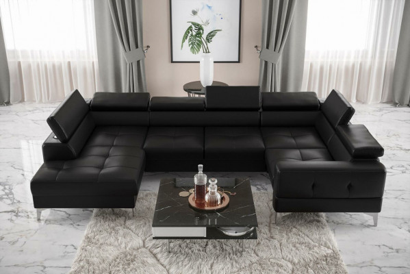 Modern luxury automatic corner sofa, fabric U-shape couch, textile black, elegant, new