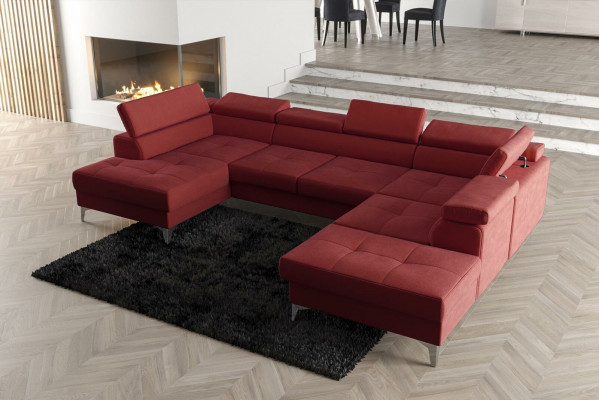 Modern design upholstery couch living room corner sofa U-shape leather wood new
