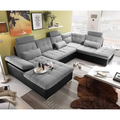 Corner sofa fabric U-shape bed function couch design upholstery textile leather corner
