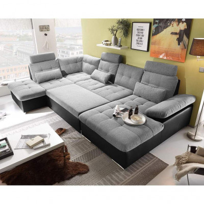 Corner sofa fabric U-shape bed function couch design upholstery textile leather corner
