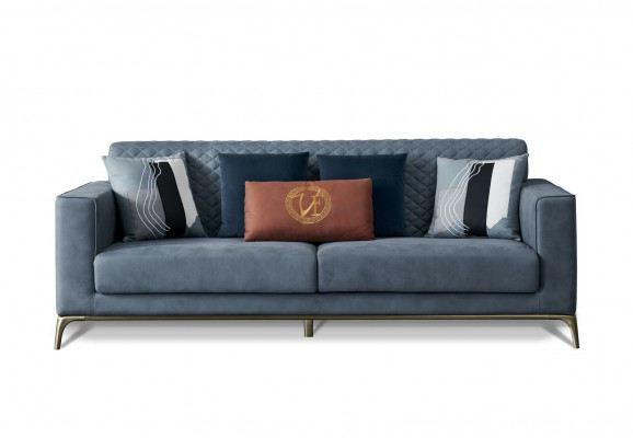Classic upholstered sofas design luxury couch sofa textile couches blue 3-seater