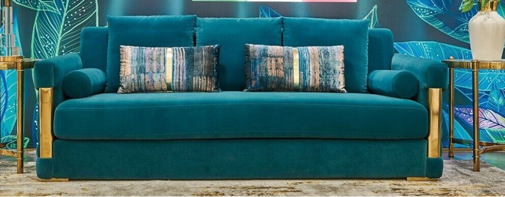 Stainless Steel Three-Seater Sofa 3-Seater Living Landscape Sofas Upholstery Textile New