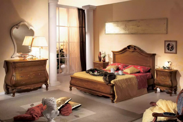 Brown bedroom set bed 2x nightstands dresser mirror classic