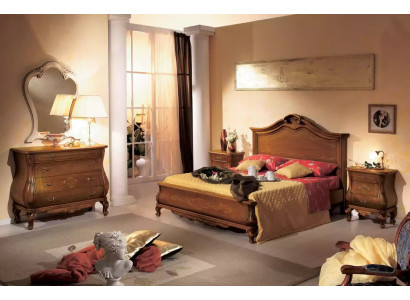 Brown bedroom set bed 2x nightstands dresser mirror classic