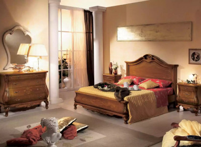 Brown bedroom set bed 2x nightstands dresser mirror classic