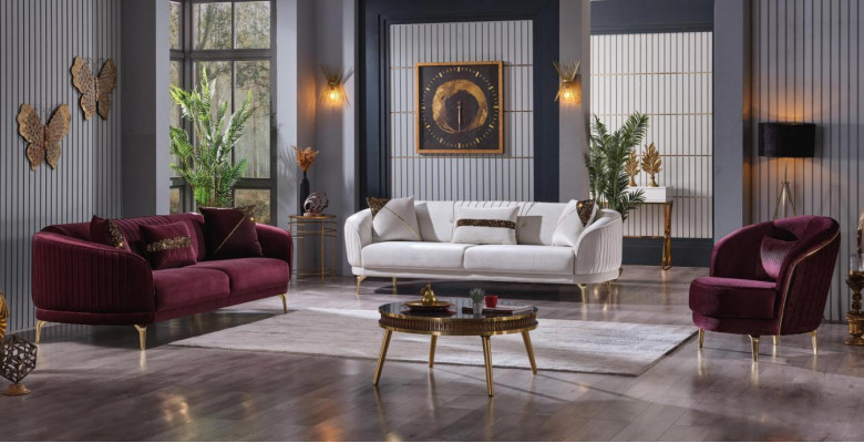 Luxury living room set modern stainless steel sofas upholstered furniture three-seater