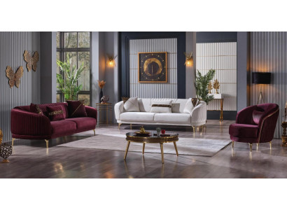 Luxury living room set modern stainless steel sofas upholstered furniture three-seater