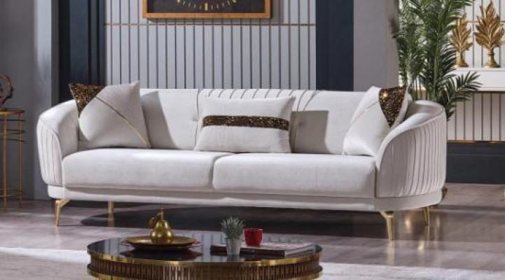 Luxury living room set modern stainless steel sofas upholstered furniture three-seater