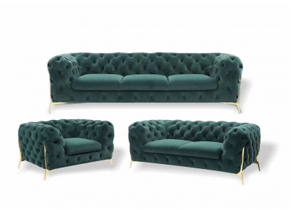 Chesterfield Couch Upholstery Seating Set 3+1+1 Seater Velvet Designer Couches New