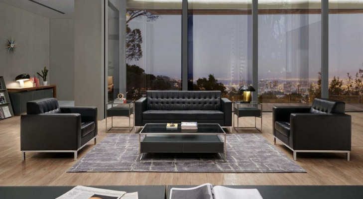 Sofa set 3-1 Couch Lounge Club Faux Leather Metal Office Furniture