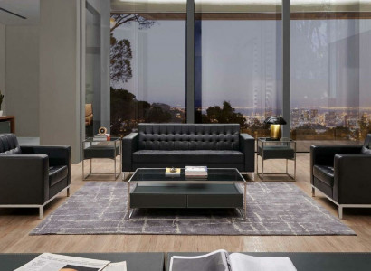 Sofa set 3-1 Couch Lounge Club Faux Leather Metal Office Furniture