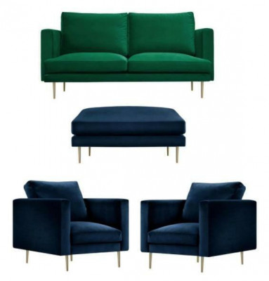 Green Sofa Set Ottoman Armchair Living Room Group Furniture Textile Fabric Sofas New