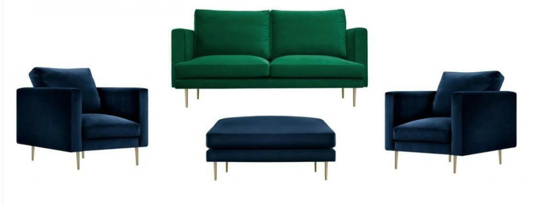 Green Sofa Set Ottoman Armchair Living Room Group Furniture Textile Fabric Sofas New