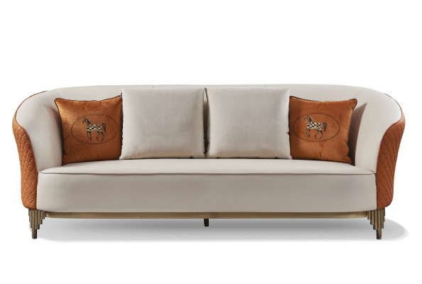 Beige-Orange Living Room Couch Set Luxurious 3+2 Seater 2-piece Set.