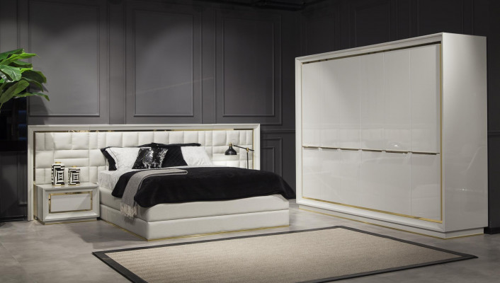 Bedroom furniture bed nightstands white gold beds complete 4-piece set