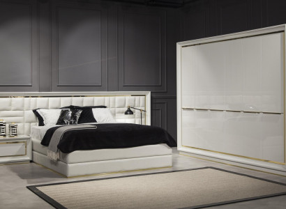 Bedroom furniture bed nightstands white gold beds complete 4-piece set