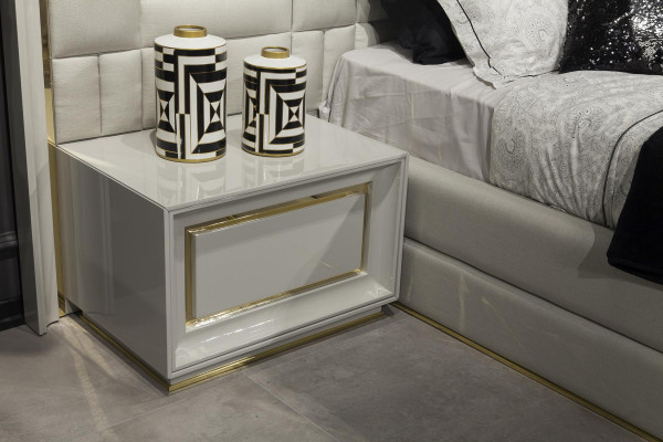 Bedroom furniture bed nightstands white gold beds complete 4-piece set