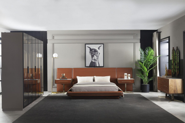 Bedroom complete set 5-piece: furniture bed, wardrobe, dresser, nightstands.