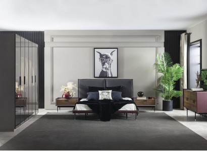Loft Bedroom Gray Bed Wardrobe Nightstands Dresser 5-Piece Set