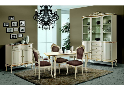 Luxury Dining Room Set 6-piece White Wood Furniture Sideboard 3x Chair Table