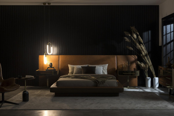 Bed Color Brown Faux Leather Modern Style Luxury Bedroom Comfortable