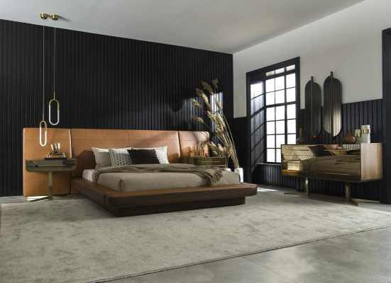 Bed Color Brown Faux Leather Modern Style Luxury Bedroom Comfortable