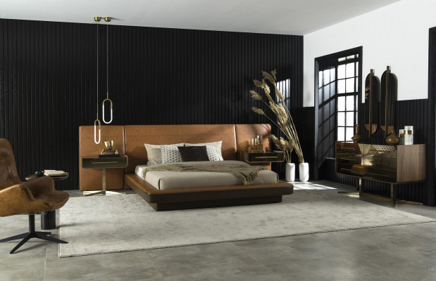 Bed Color Brown Faux Leather Modern Style Luxury Bedroom Comfortable