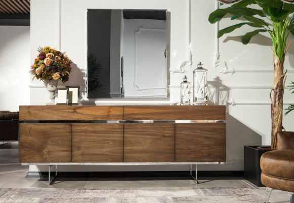 Sideboard + Mirror made of Stainless Steel Dresser Storage Luxurious Practical Lowboard
