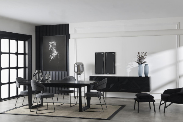 Black luxury sideboard cabinet furniture 208cm with mirror 2-piece set