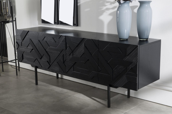 Black luxury sideboard cabinet furniture 208cm with mirror 2-piece set