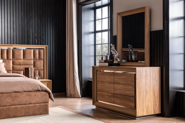 Brown dresser in modern style + mirror with practical storage