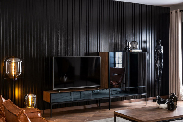 RTV wall unit with mirror, TV fronts, black brown cabinet wall unit.