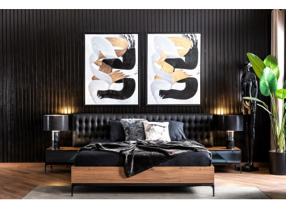 Elegant bedroom set: double bed and 2 bedside tables in black-brown color