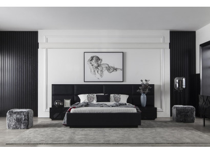 Black bedroom set bed furniture nightstand 3-piece leather bed beds