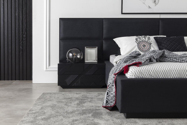 Black bedroom set bed furniture nightstand 3-piece leather bed beds