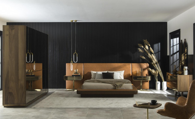 Design bedroom bed with two luxury nightstands glass tables beds hotel