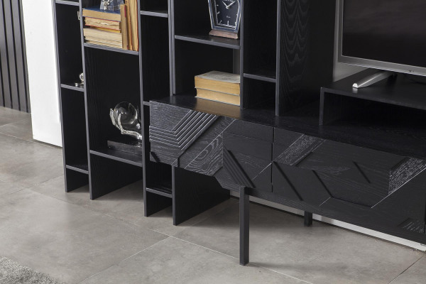 Black wall unit, high-quality cabinet walls, luxury extension wall, 2-piece coffee table