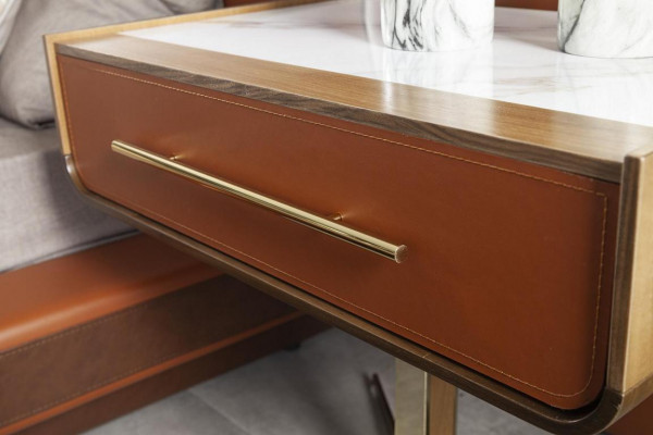 Luxury Bedroom Set Orange Terracotta Bed Leather Dresser Nightstand 4-piece Set.