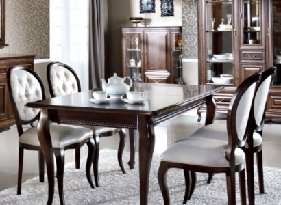 Dark-brown wooden dining table classic leather Chesterfield chairs designer 5-piece set