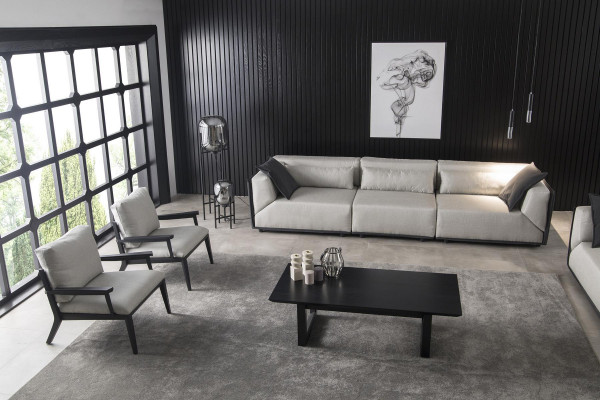 Set of 4 pieces white sofa armchair coffee table medium-soft luxury