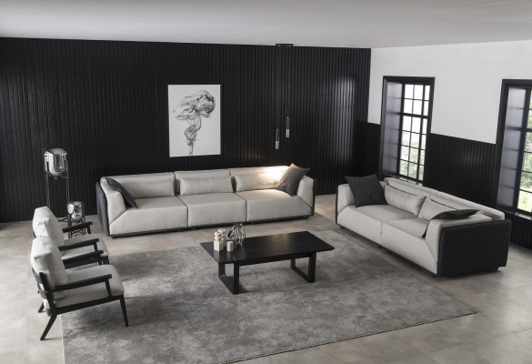 Set of 4 pieces white sofa armchair coffee table medium-soft luxury