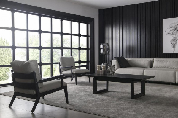Set of 4 pieces white sofa armchair coffee table medium-soft luxury