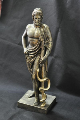 Statue Bust of Aesculapius with Snake Pharmacy Doctor Sculpture Sculptures Figures 0042