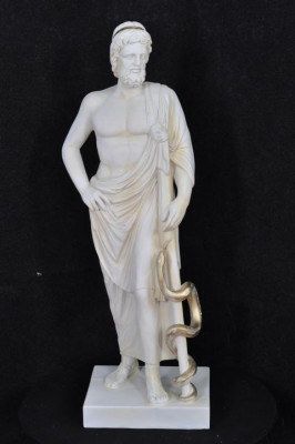 Statue Bust of Aesculapius with Snake Pharmacy Doctor Sculpture Sculptures Figures 0042