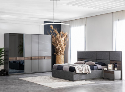 Bed 2x Nightstand Wardrobe 4-piece Set Bedroom Luxury New