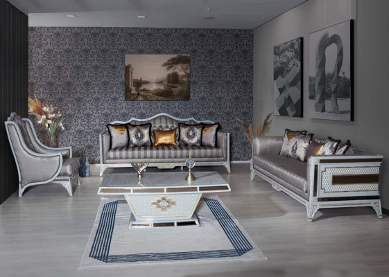 Classic Sofa Set Royal Style Furniture Sofa Couch Set Coffee Table 4-piece Set