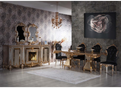 High-quality 7-piece dining room furniture in a golden style