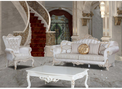 Luxurious sofa set for the living room in classic style in the color white